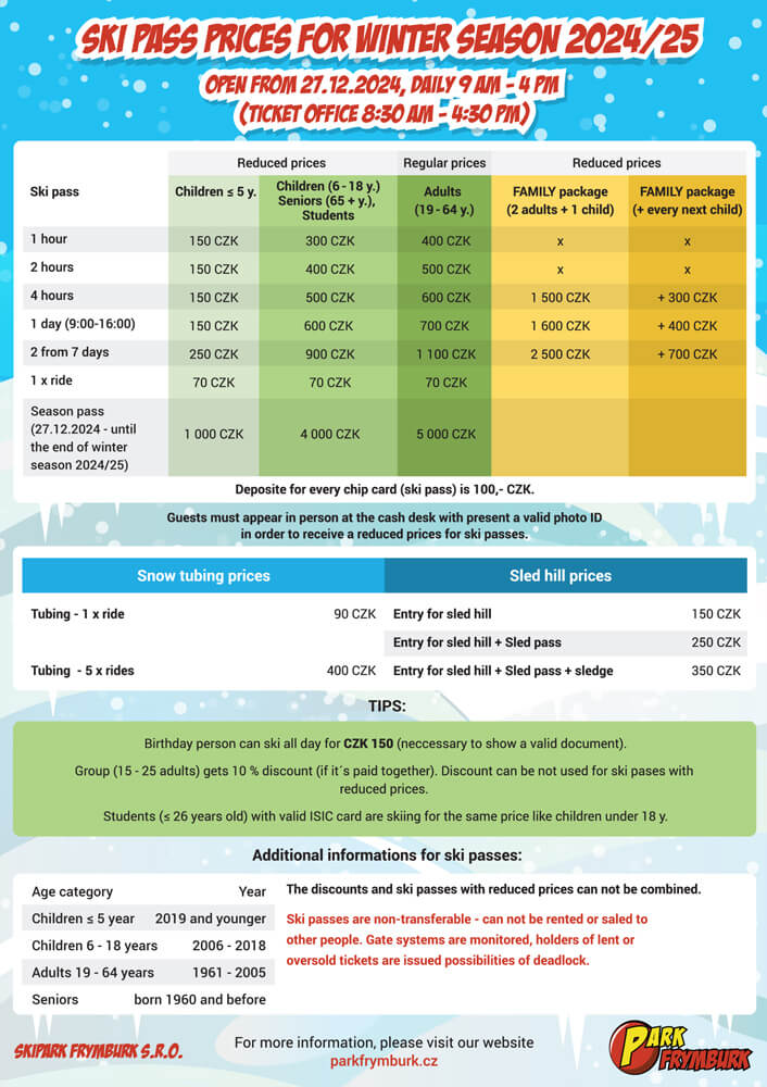 Price List Park Frymburk Winter 2023-24